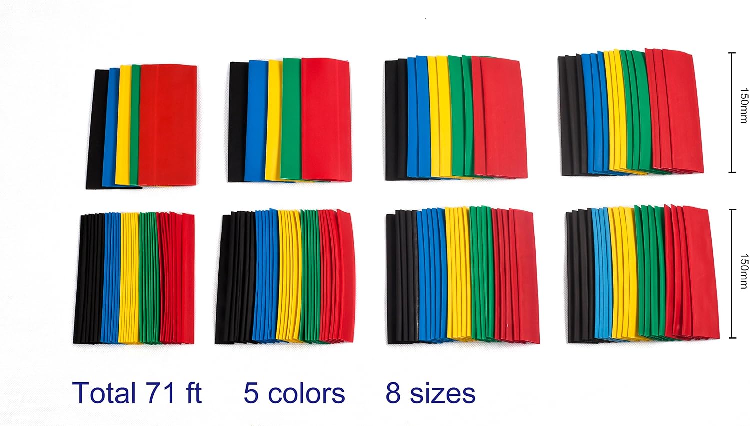 SummitLink 145Pcs Large Size Heat Shrink Tube Combo Pack Total Length 71ft Jumbo heat-shrink Tube 5 Colors 8 Sizes Assorted Tubing Wrap Sleeve Set image 2