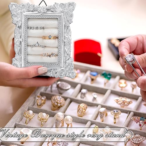 Miniatura 4 de Soporte para anillos vintage, soporte de exhibición de anillos plateados, marco de exhibición, bandeja de exhibición de aretes, aniversario,