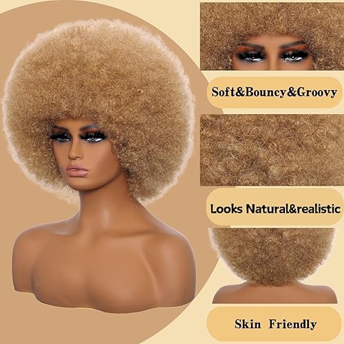 Miniatura 8 de MYCNIMY Pelucas afro para mujeres negras, pelucas afro rizadas de los años 70, suaves y naturales, pelucas afro negras con volumen, pelucas de