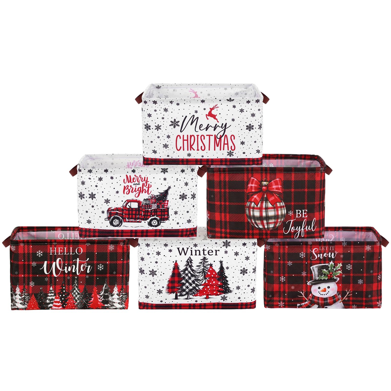 Fourluoo 6 Pack Christmas Storage Basket with Handles Fabric Foldable