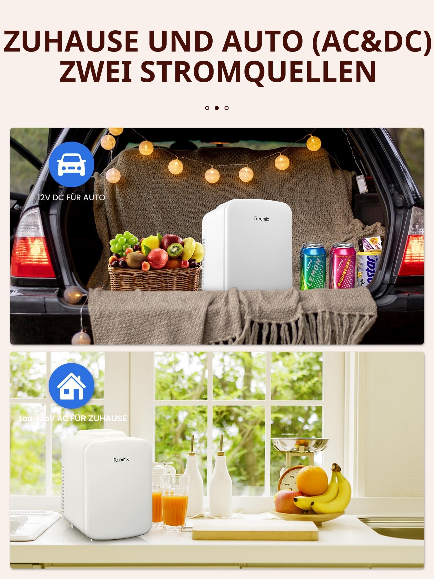 Reemix Mini-Kühlschrank, 4 Liter/6 Dosen, tragbarer Kühler und Wärmer persönlicher Kühlschrank für Hautpflege, Kosmetik, Getränke, Lebensmittel, ideal für Schlafzimmer, Büro, Auto (Weiß)