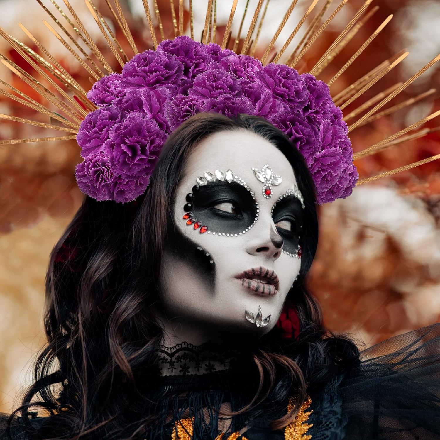 XunYee 224 Pcs Day of The Dead Headpiece Mexican Flower Crown Headband Cosplay Party Marigold DIY Set Halloween Headdress