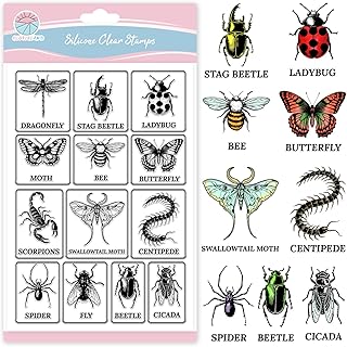 GLOBLELAND Insect Illustrations Clear Stamp for Card Making Butterfly Dragonfly Silicone Clear Stamp Crawler Insects Trans...