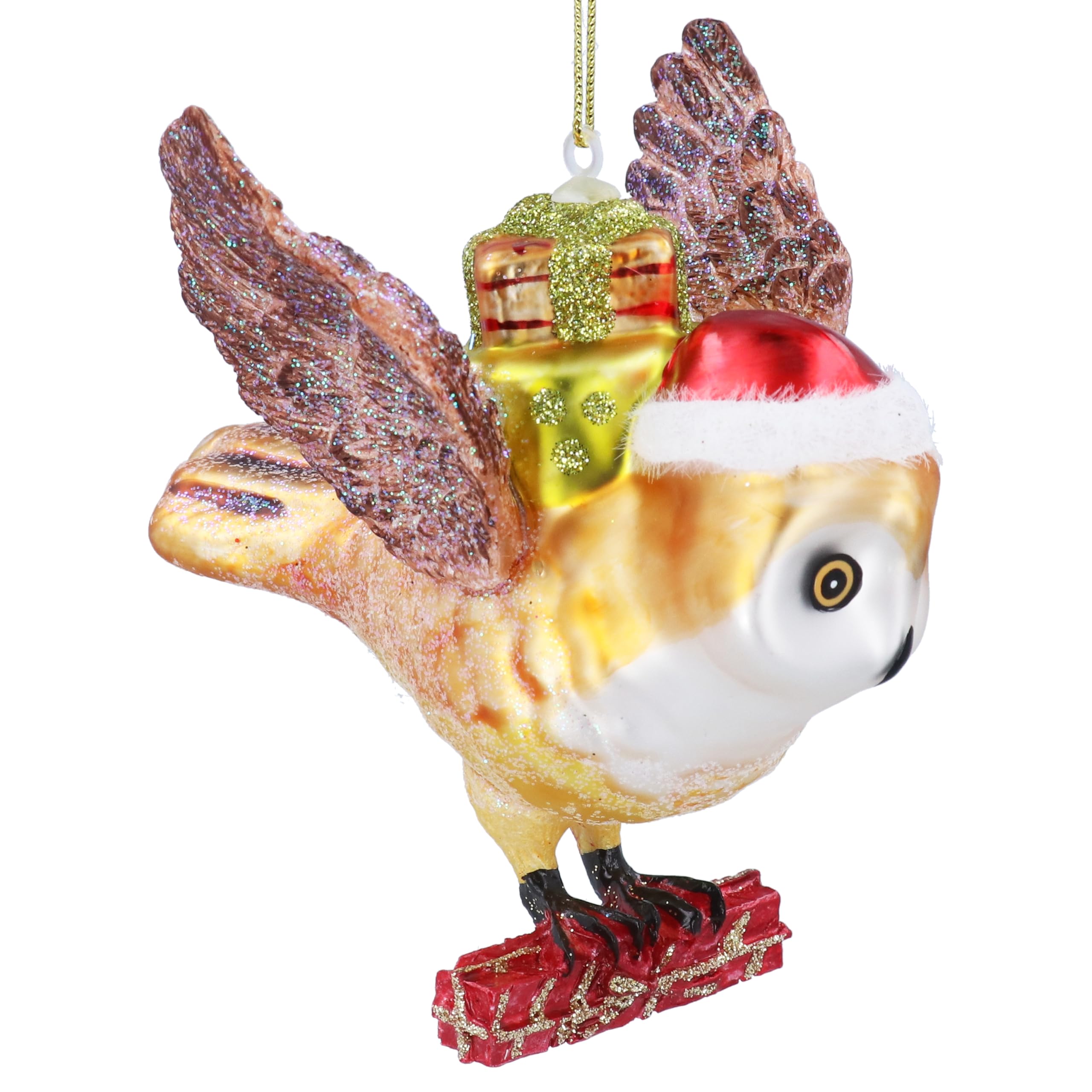 Gisela Graham Glass Owl Christmas Tree Decoration, 10cm