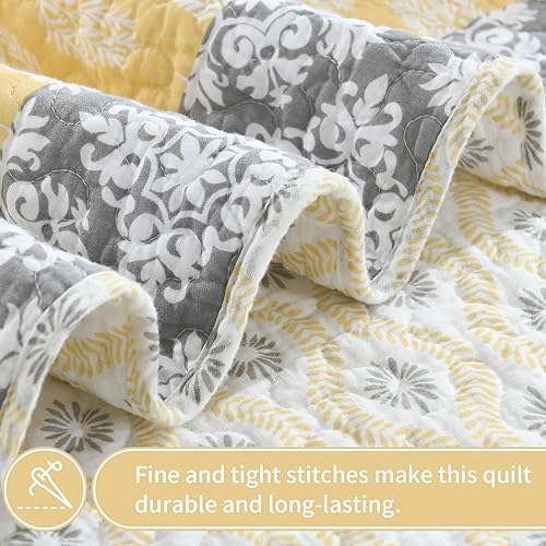 Vista 38 de KALOOLA Colchas florales tamaño Queen – 100% algodón, suave, ligero, juego de ropa de cama acolchado de 3 piezas, colcha de patrón botánico