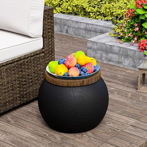 Miniatura 4 de HOMPUS Mesa auxiliar redonda de hormigón para exteriores, mesa auxiliar redonda en forma de tarro, decoración del hogar, soporte para plantas al