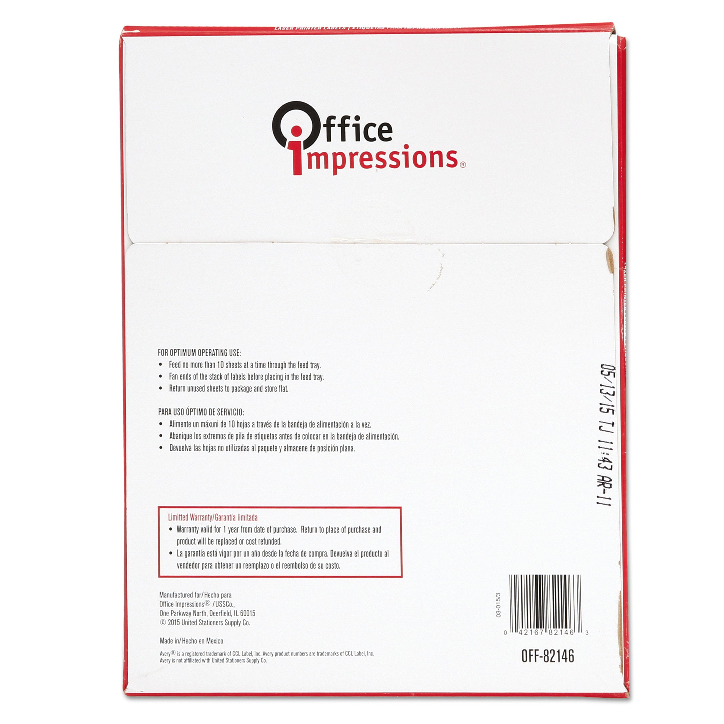 Office Impressions 82146 Office Impressions Laser Computer Labels, 2  5/8x1,White,100 Shts/BX,3000 Labels
