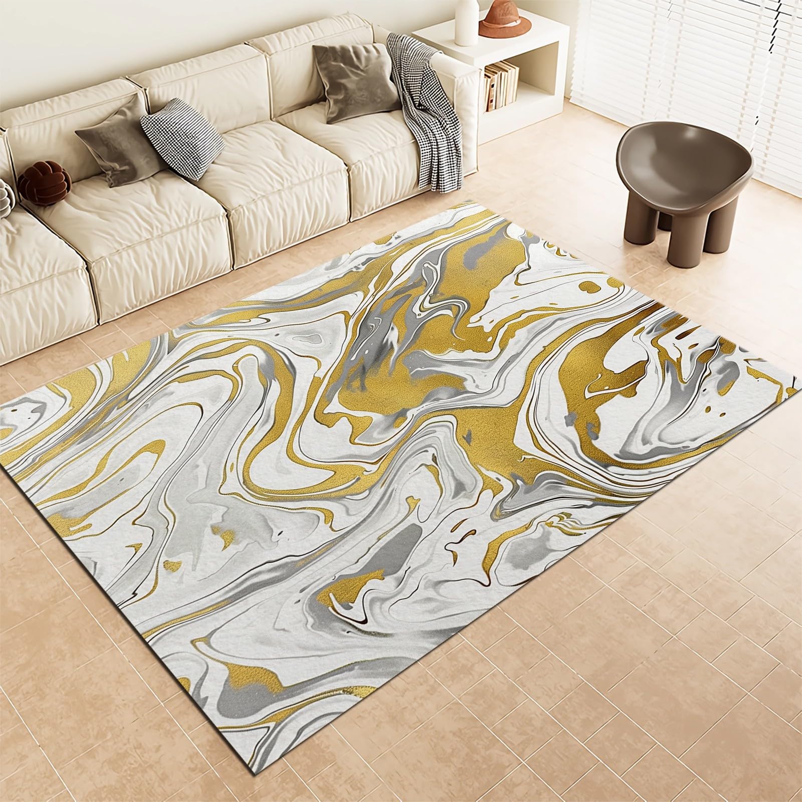 Area Rug 3x4 ft Doormat for Indoor Entryway, Machine Washable Rug Gold Silver Rugs Marble Vortex Fluid Luxury Printed Rug, Non-Slip Lightweight Carpet