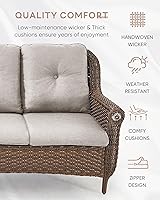 Vista 4 de Sofá de mimbre para patio, sofá de mimbre para exteriores, resistente para todo tipo de clima, sofás para 2 personas con respaldo alto y cómodos