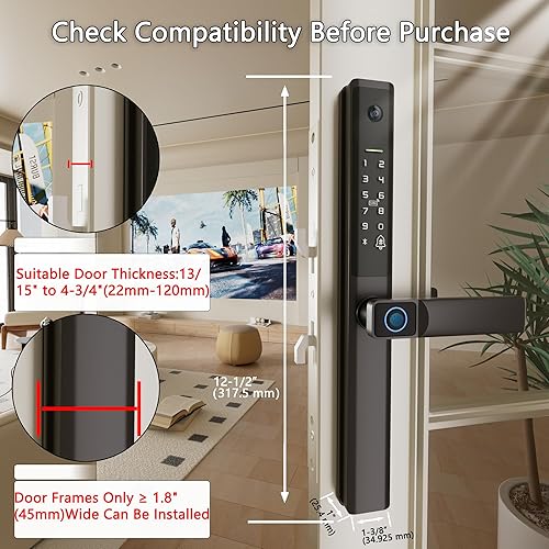 Miniatura 4 de Cerradura inteligente para puerta corredera con asa, cerradura de puerta corredera de entrada sin llave con timbre de imagen, código de huellas