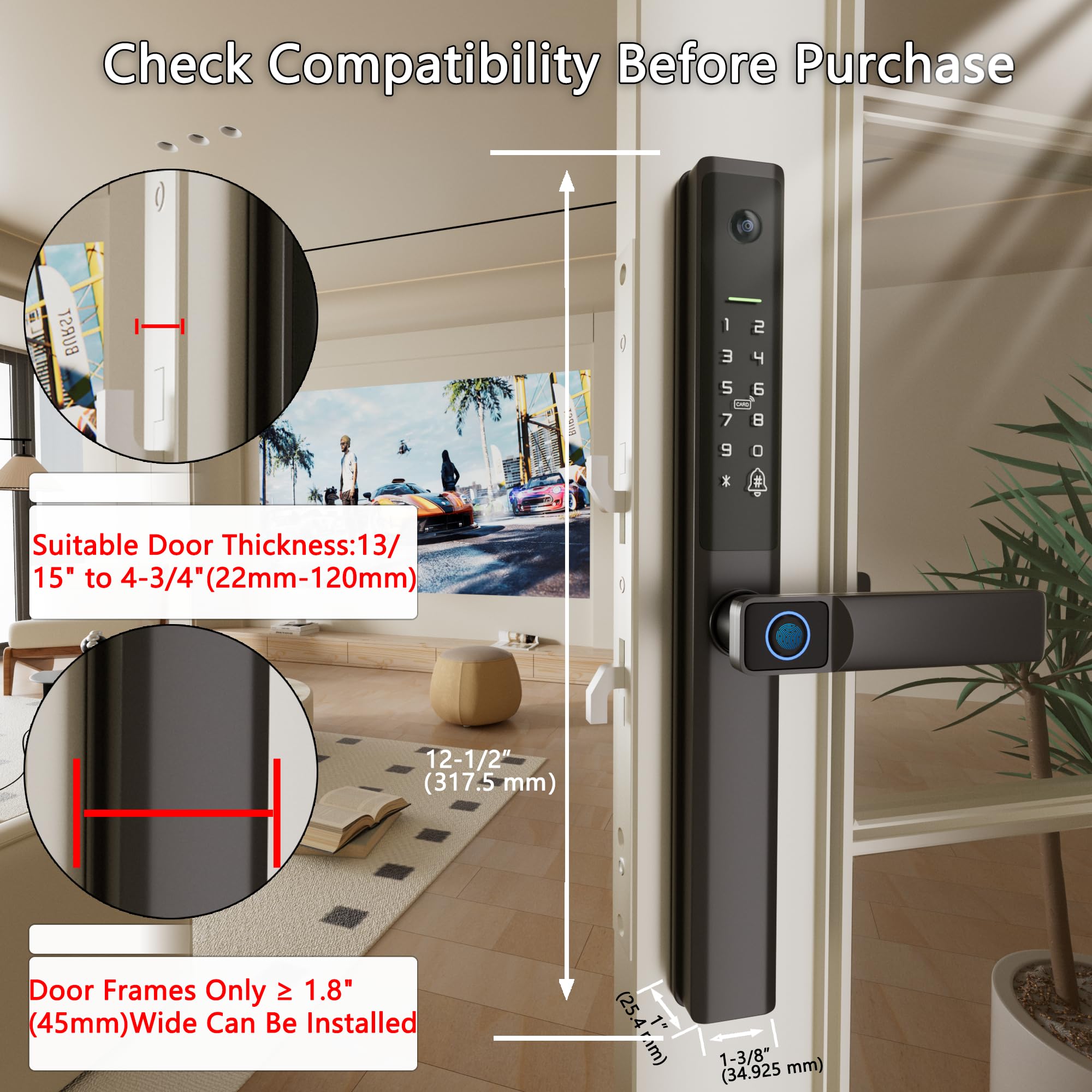 Cerradura inteligente para puerta corredera con asa, cerradura de puerta corredera sin llave con código de huellas dactilares, tarjeta RFID, teclado digital, llave digital, reemplazo remoto, marco