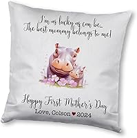 Vista 9 de Hippopotamus Matching for Mother's Day, First Mother's Day Custom Pillowcase, Personalized Mother's Day Pillowcase, Gift for Mom, Home Decor