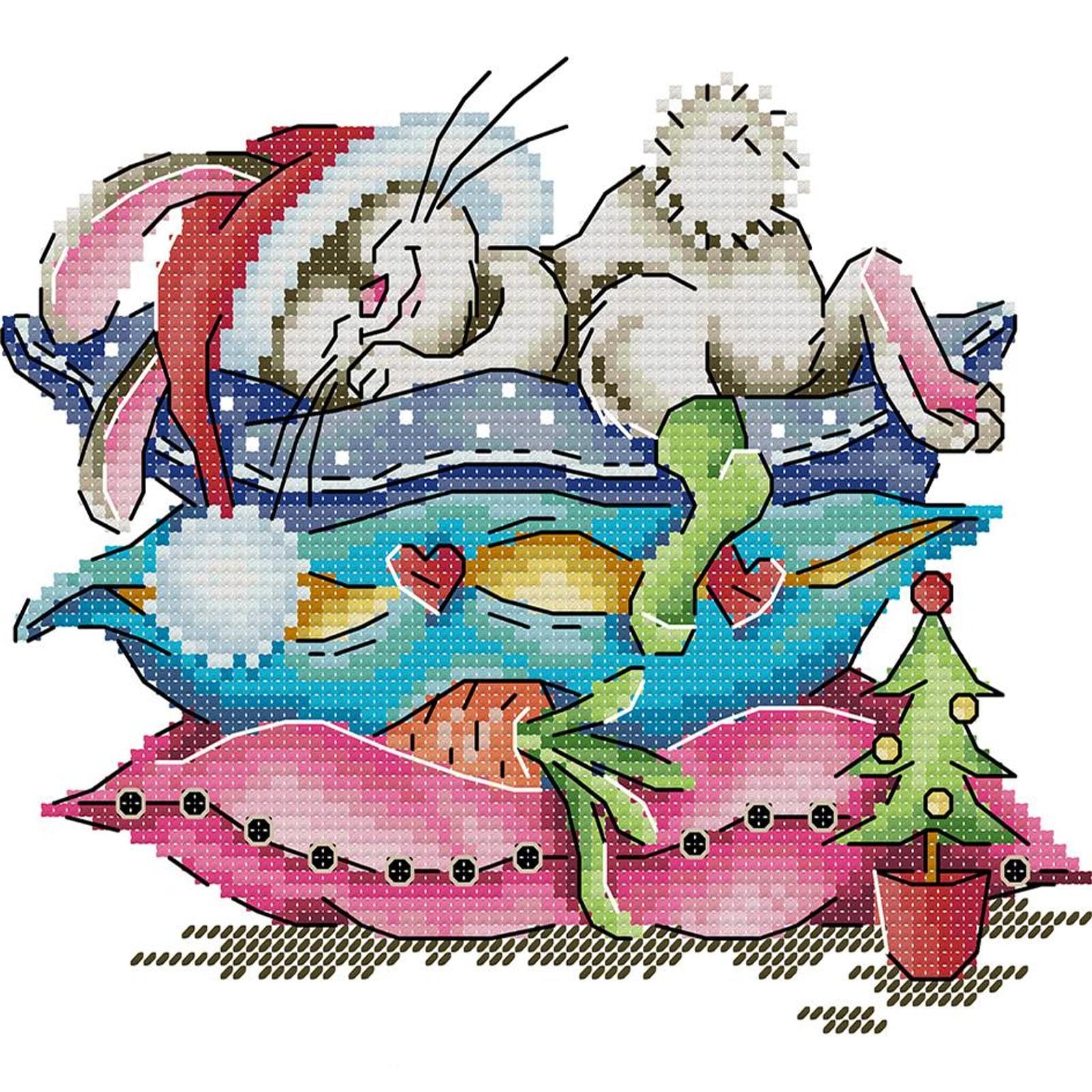 Easter Bunny Embroidery Kits for Adults, 14CT Stamped Cross Stitch Needlepoint Kit - DIY Easter Embroidery Kit for Beginners, Holiday Home Decor & Craft Gift (21x18cm)