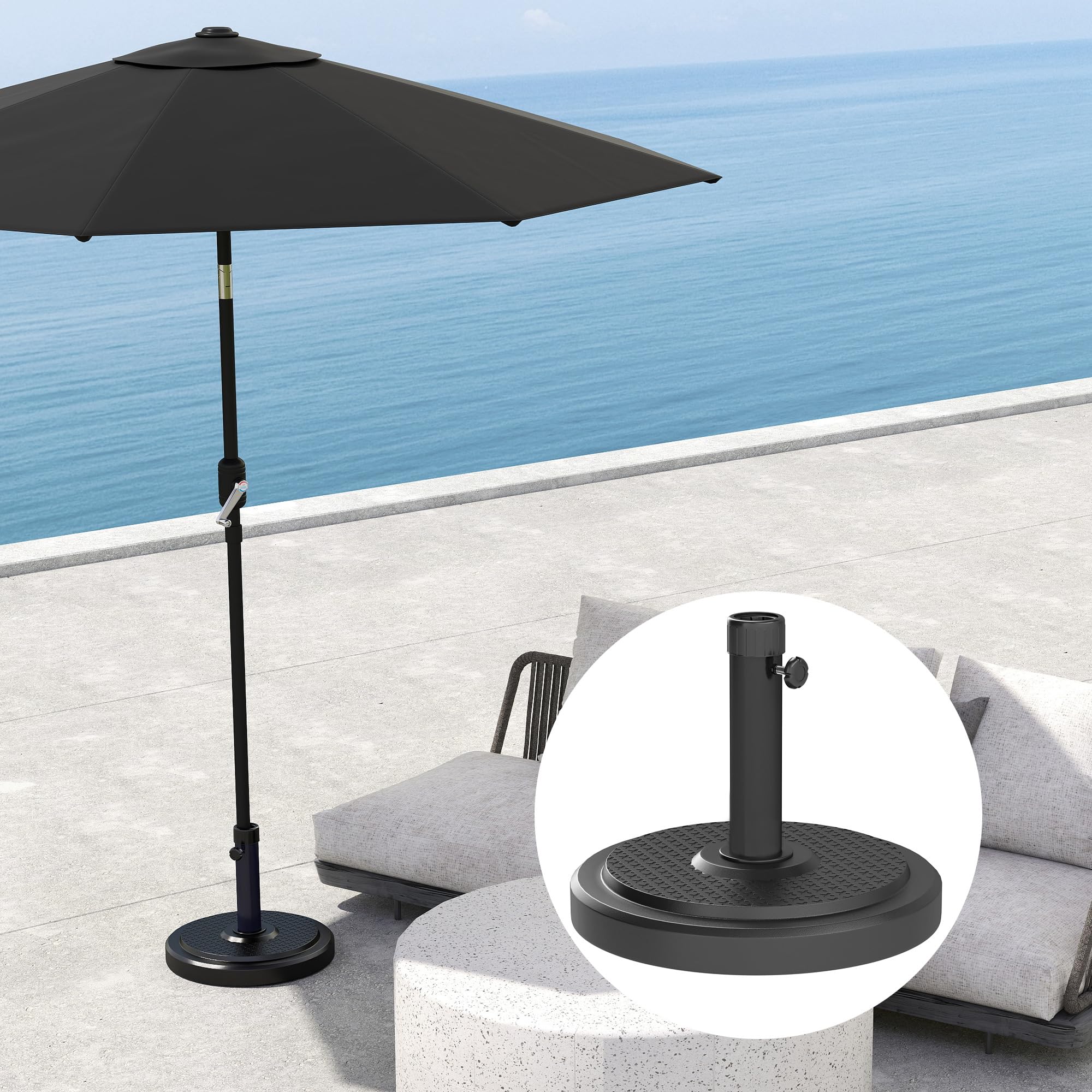 Outsunny Base per Ombrellone da 22 kg per Ombrelloni Max. Ø2.8 m, Nero | Basamento Rotondo, Pali da Ø38 mm o Ø48 mm
