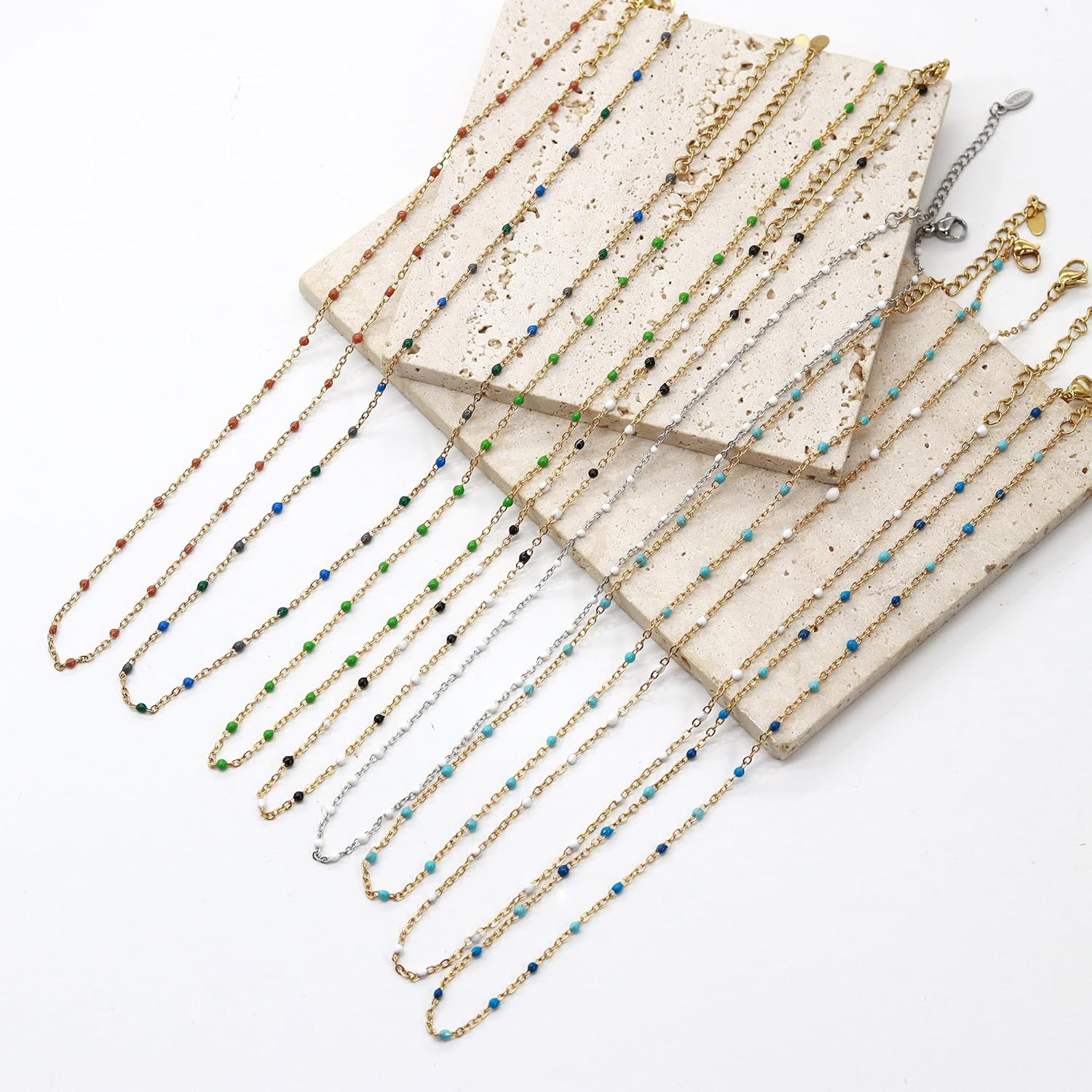 Boho Colorful Beaded Choker Necklace for Women, Rainbow Round Bead 14K Gold Plated Choker Necklace Simple Fresh Beads Beach Wedding Prom Bridal Jewelry - Image 7