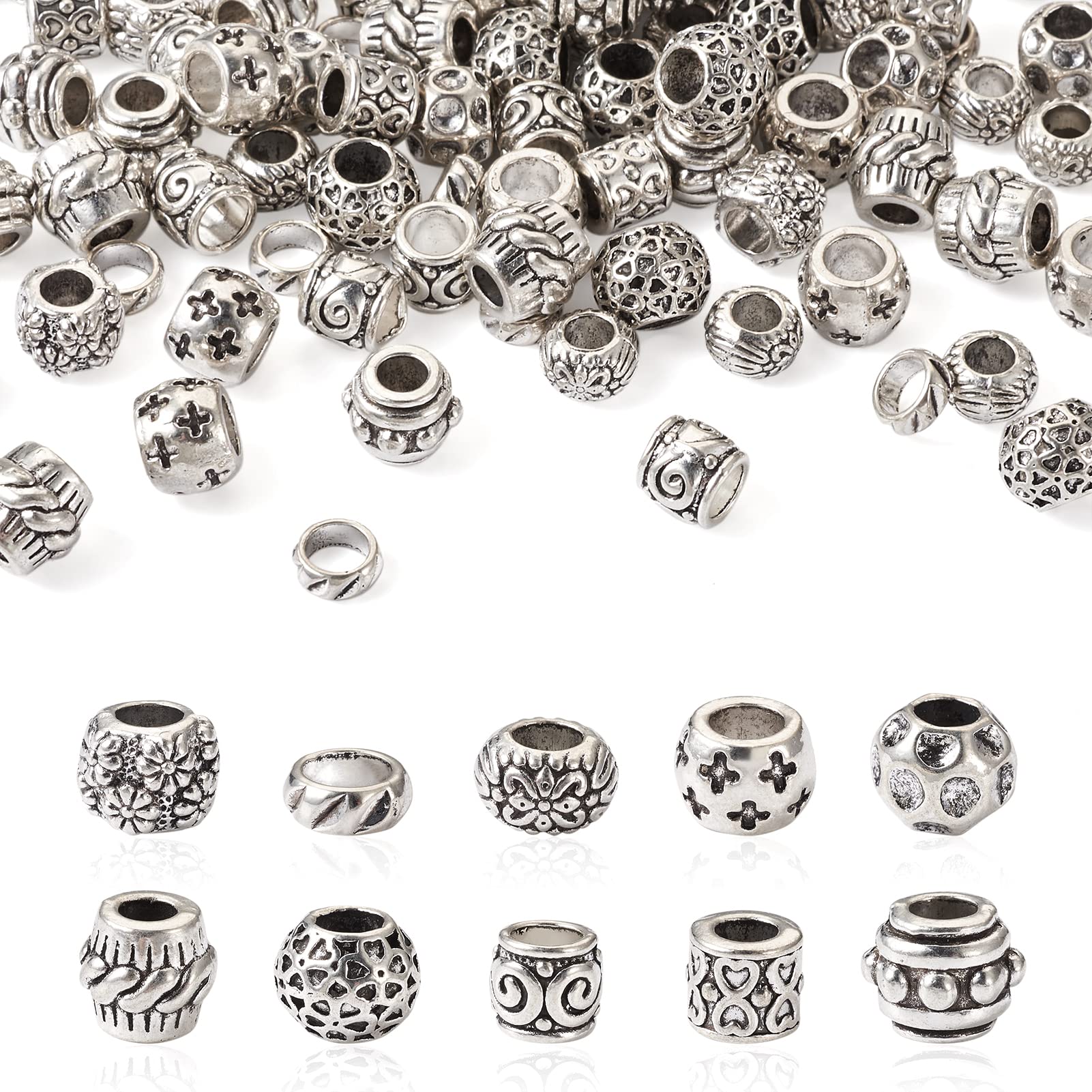 120 pezzi assortiti antichi tibetani vintage argento distanziatore in metallo grande foro perline occhiello per ciondoli porta braccialetti collane creazione di gioielli - Italia