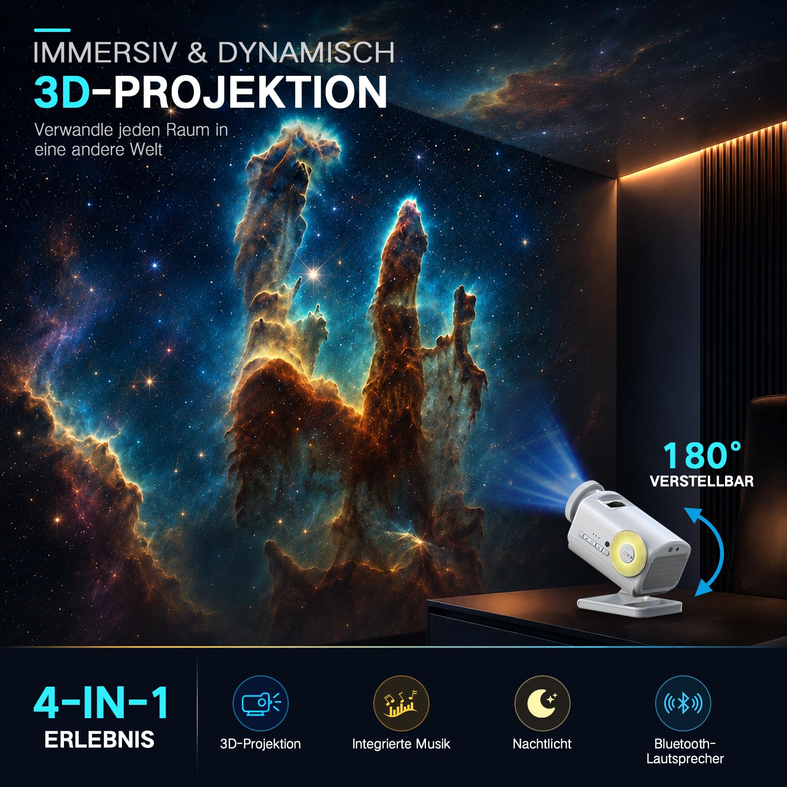 3D Sternenhimmel Projektor mit 60 Szenen & Bluetooth-Lautsprecher