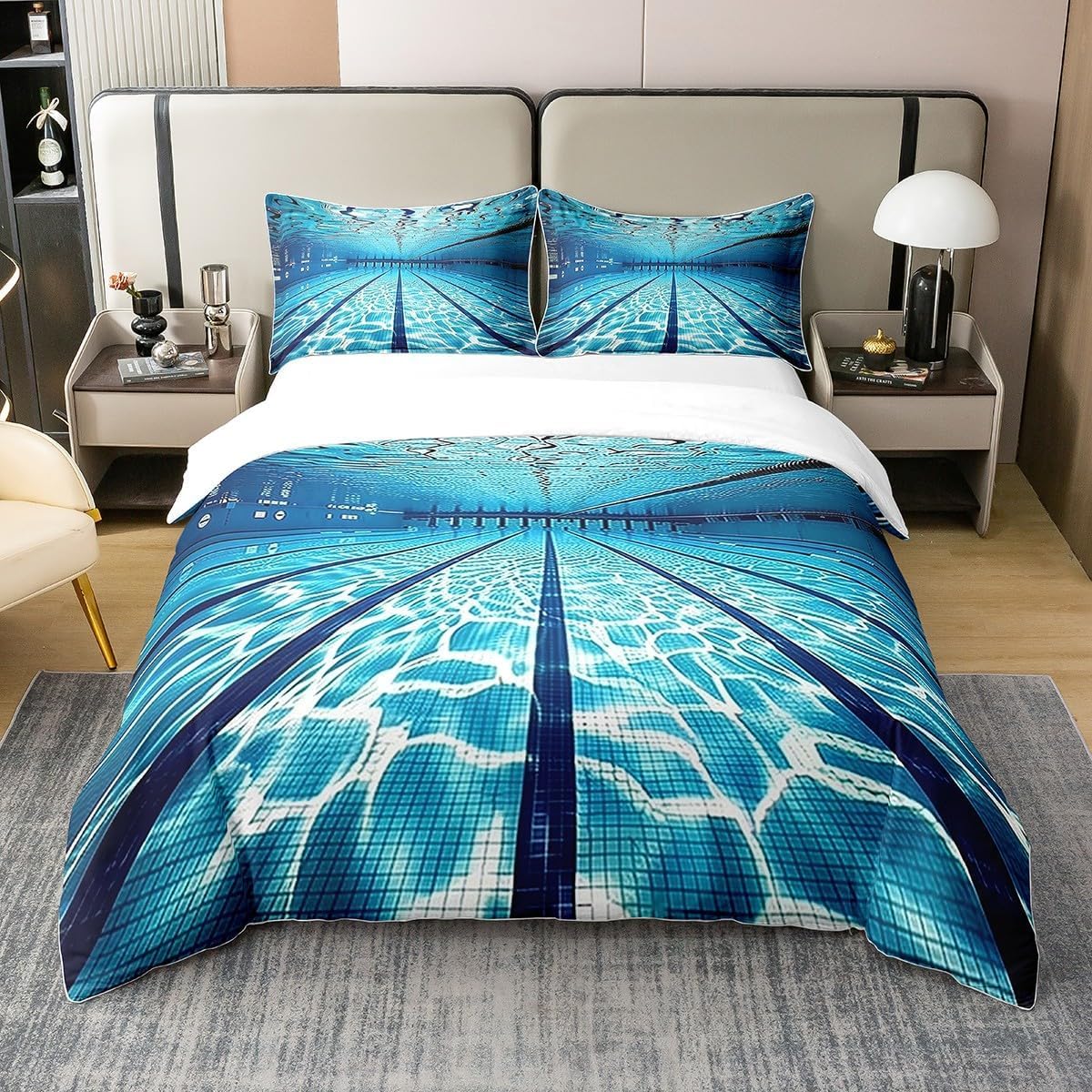 Funda Nordica Cama 105 Juvenil Infantil Piscina Funda Nórdica 200x200 Azul Set Ropa de Cama 3D Fundas Nordicas de Microfibra Funda Edredon con Cremallera a-826