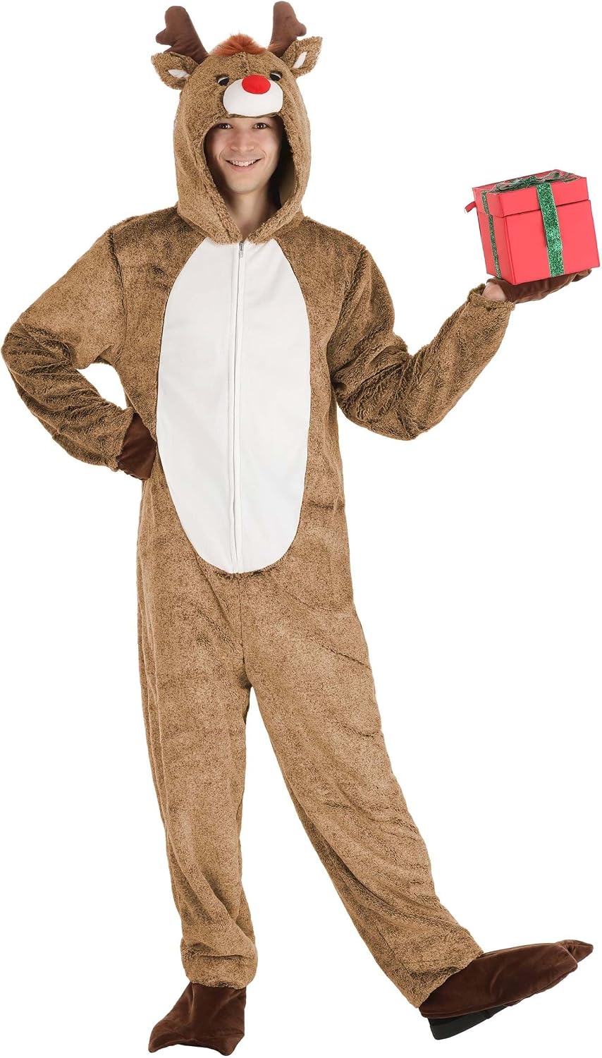 Soft Plush Reindeer Jumpsuit Costume Warm Comfortable Mascot Outfit for Adults Halloween Party