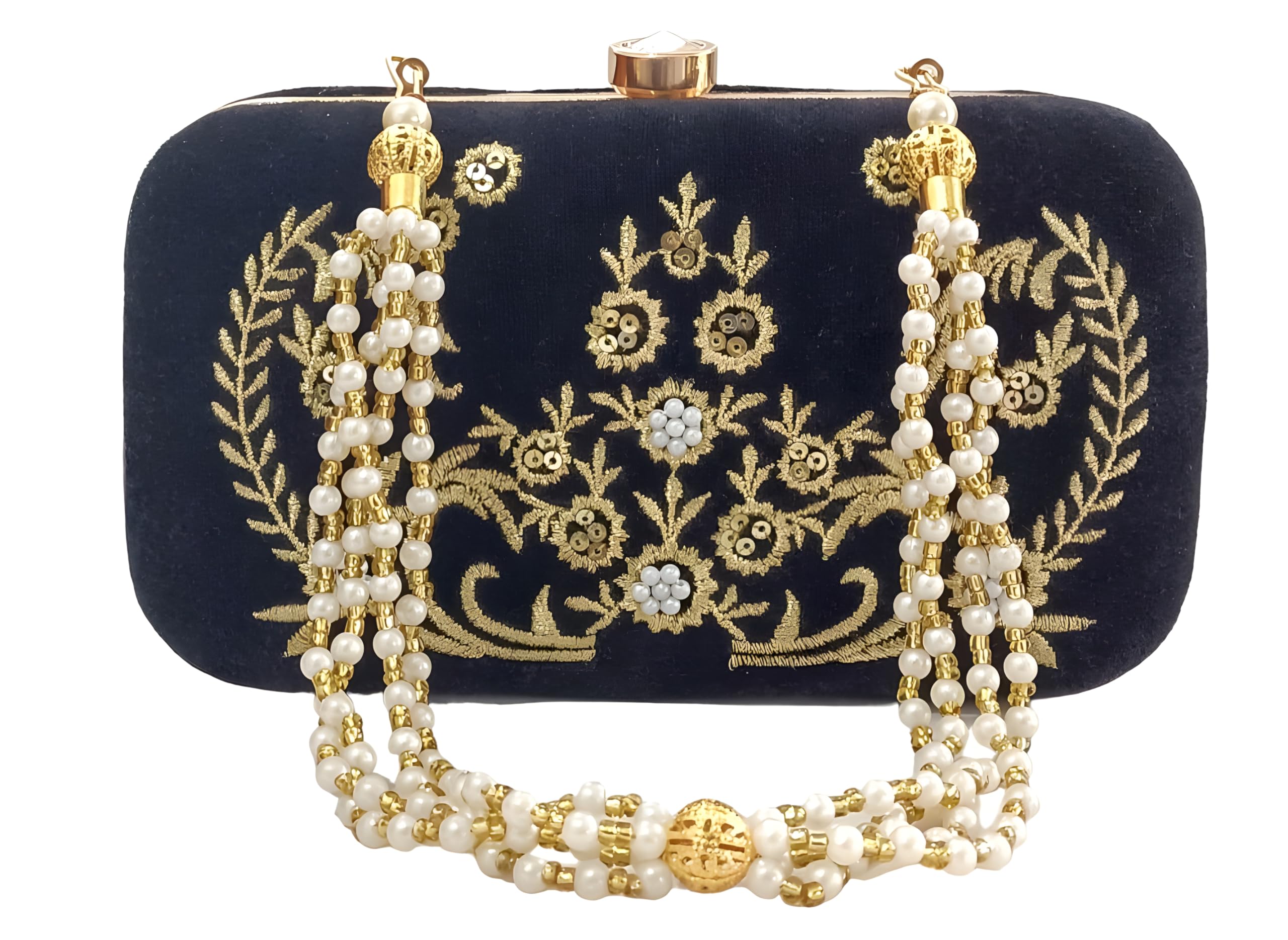 Women's Box Clutch with Pearl Handle-Bridal Ethnic Traditional Casual Purse/Clutch/Handbag (4 x 7 x 2 inch)-image-29