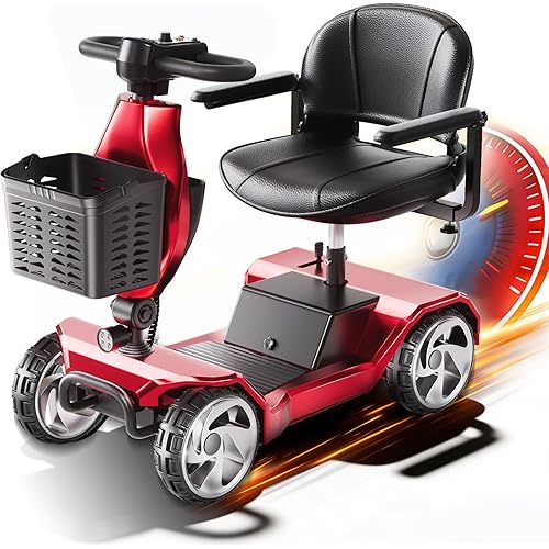 Foldable Mobility Scooters for Seniors, Black Powered Electric Wheelchair, 4 Wheel Lightweight Mobility Scooters for Adults, Mobility Scooter with Seat, Folding Travel Motorized Scooter