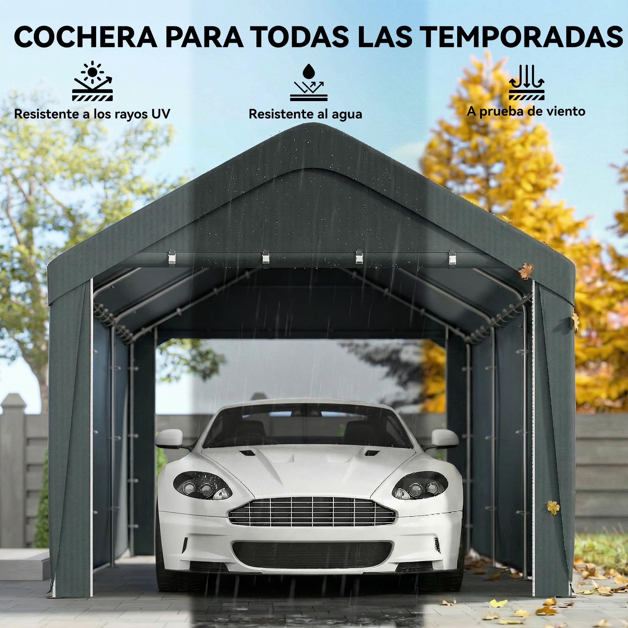 Outsunny Carpa Garaje Portátil 3x6 m Impermeable para Coche Gris Oscuro