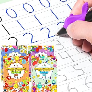 Large Size Magic Ink Copybooks for Kids Reusable Handwriting Workbooks for Preschools Grooves Template Design and Handwriting Aid Practice for Kids Age 3-8 (4 Books with Pens)