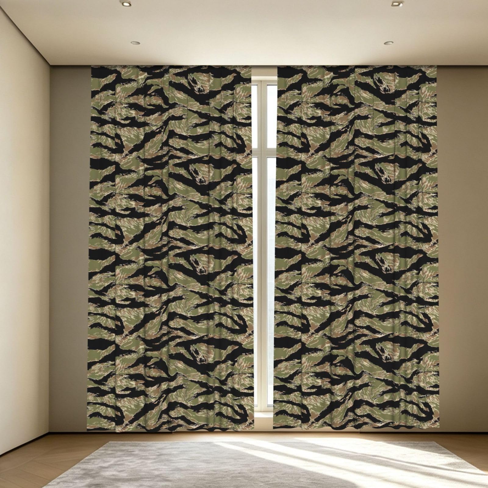 Yyoretp Tiger Stripe Camo Print Blackout Curtains for Living Room Bedroom Thermal Insulated Window Drapes.
