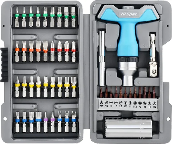 Hi-Spec 52pc Multi Screw Driver Bit Set and Universal Socket Adaptor Tool. Precision, Torx and Tamperproof Security 1/4 inch Hex Screwdriving Drill Driver Bit Accessories for Home Furniture