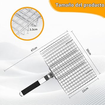 Fish Roasting Basket, Fish Roasting Basket with 2 Brushes, Stainless Steel Barbecue Grill, Foldable, Portable, Suitable for Camping and BBQ, Fish, Vegetables, Shrimp