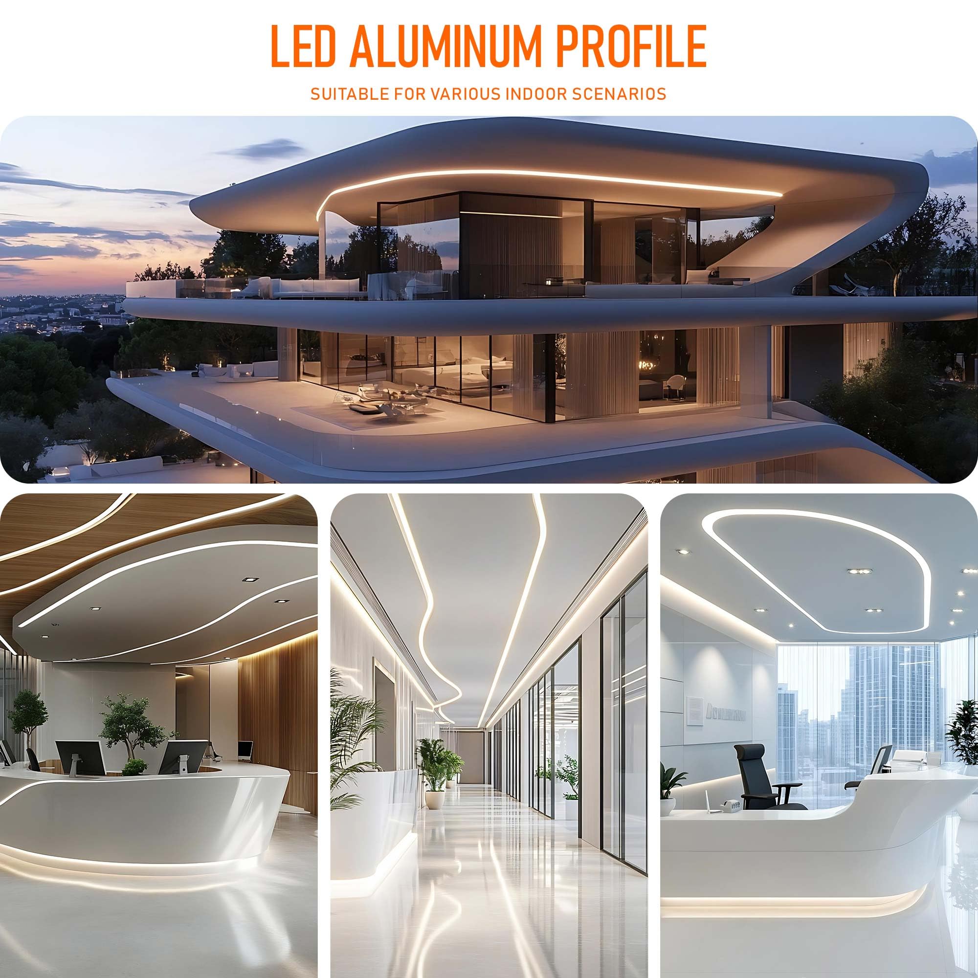Profil LED do suchej zabudowy, profil aluminiowy, elastyczny, 2 m × 20, do pasków do 18 mm, podtynkowy dyfuzor LED, profil szyny z silikonową osłoną do montażu na sucho