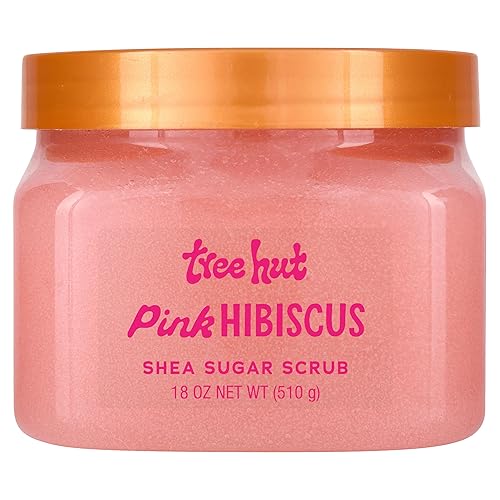Tree Hut Pink Hibiscus - Exfoliante de azúcar de karité, exfoliante, hidratante y humectante para el cuerpo con manteca de karité y aceites