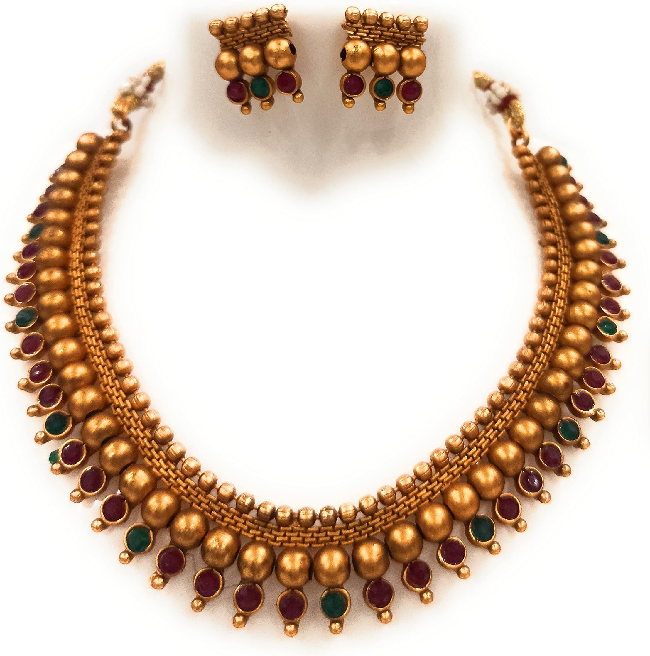 Temple Jewellery Goddess Ruby Pendant Set With Mohan Mala Design Bridal Haram Design Gold Plated Artificial Jewellery For Women, 34*2*38, Metal, Ruby