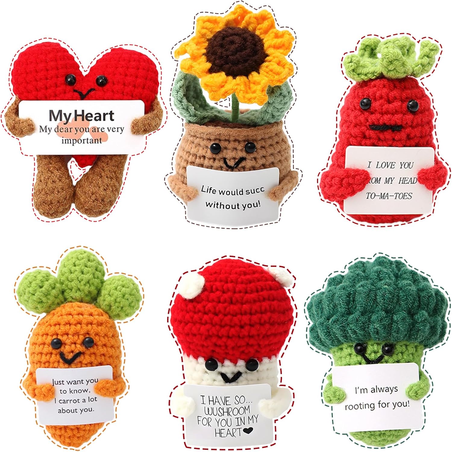 6 Pack Positive Crochet Emotional Support Buddies Bulk, Cute Small Birthday Anniversary Thank You Gifts for Best Friend Women Men Her Him Coworker Employee Appreciation