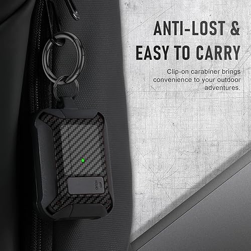 Vista 45 de Maxjoy Funda para AirPods Pro, clip de bloqueo seguro de fibra de carbono, cuerpo completo, a prueba de golpes, carcasa rígida con llavero para Negro