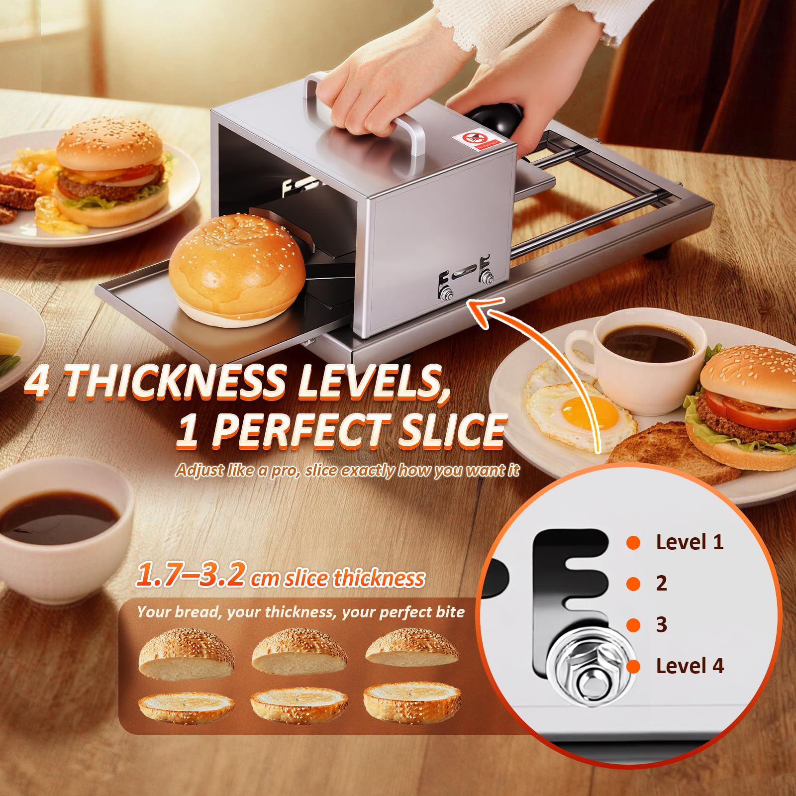 BAOSHISHAN Cortadora de panecillos para hamburguesas | Máquina porcionadora de pan y bagels, altura de corte regulable en 4 niveles
