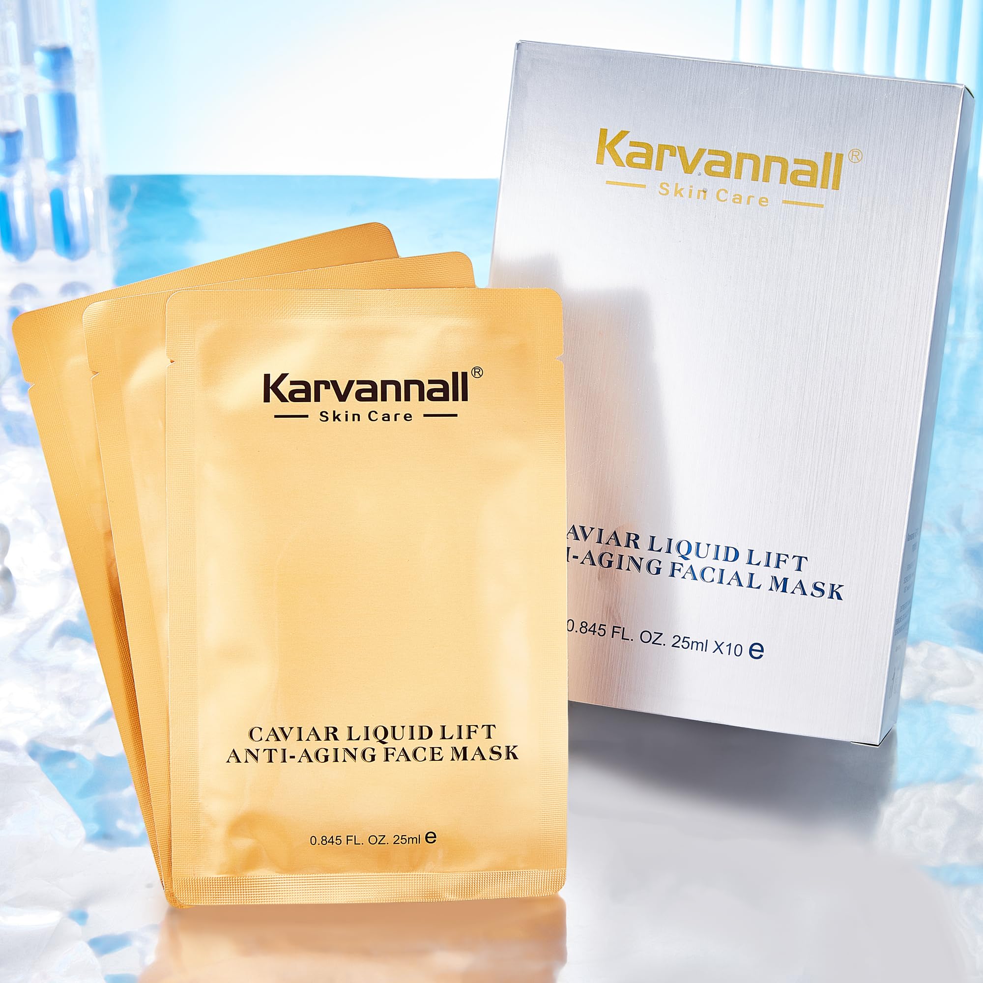 KarvannallAnti-Aging Facial Mask with Omega-3 | Reduces Fine Lines Wrinkles and Dark Spots | Promote Refreshing Radiant Youthful Skin | Formulated in USA | All Skin Types, 25mlX10 Pack