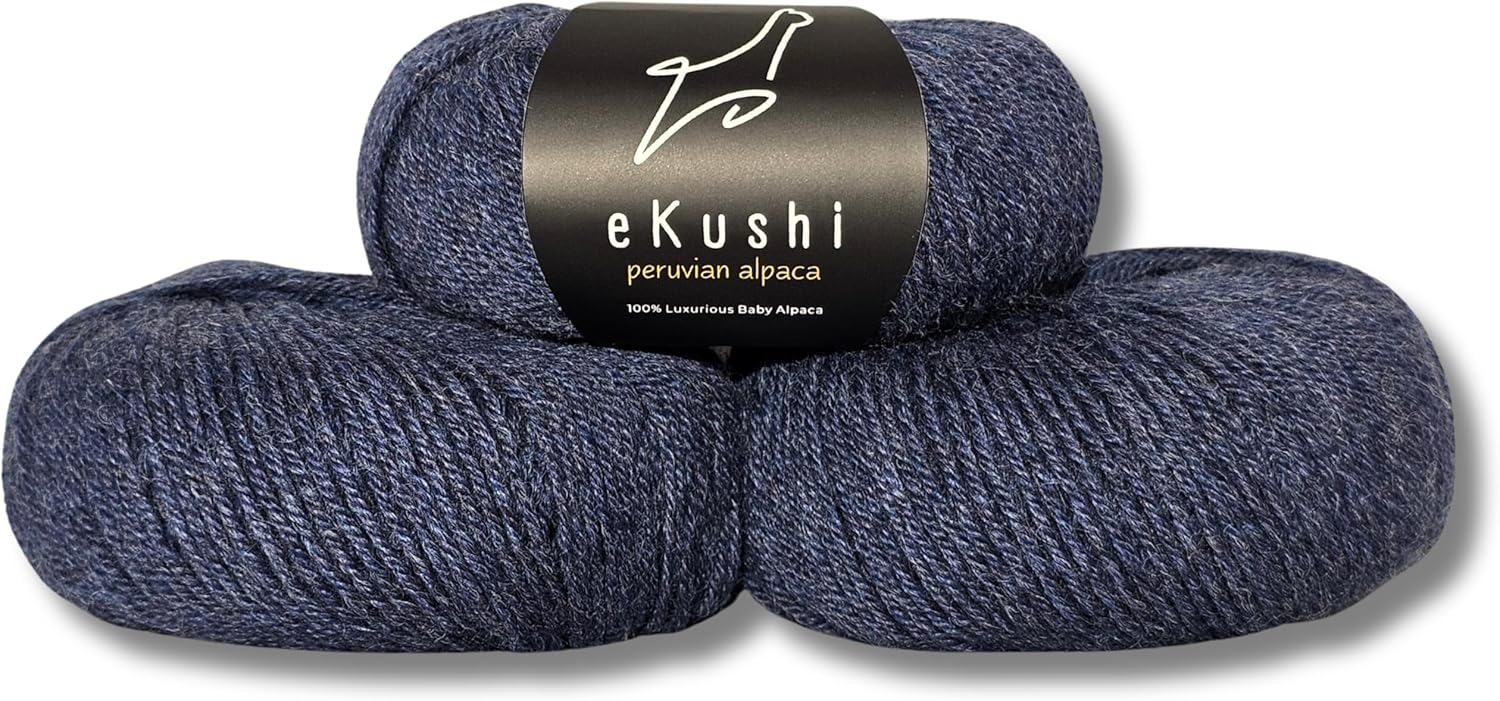 100% Baby Alpaca Yarn for Knitting & Crocheting – Set of 3 Skeins of Premium Yarn DK – Lightweight, Hypoallergenic & Thermal Peru Made – Ideal for Delicate Projects (Indigo – M060)