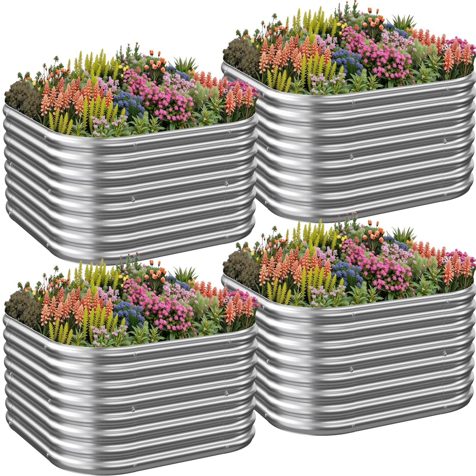 CATMANOR 4 Pack 2x2FT Corrugated Galvanized Steel Raised Garden Bed