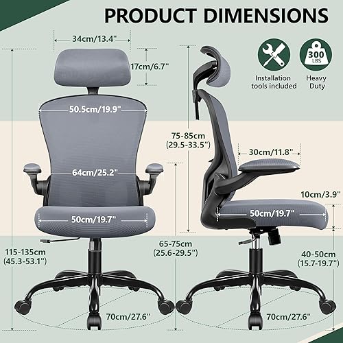 Miniatura 2 de FelixKing Sillas de escritorio de oficina, silla ergonómica de escritorio para PC con ruedas, soporte lumbar ajustable y altura, silla giratoria