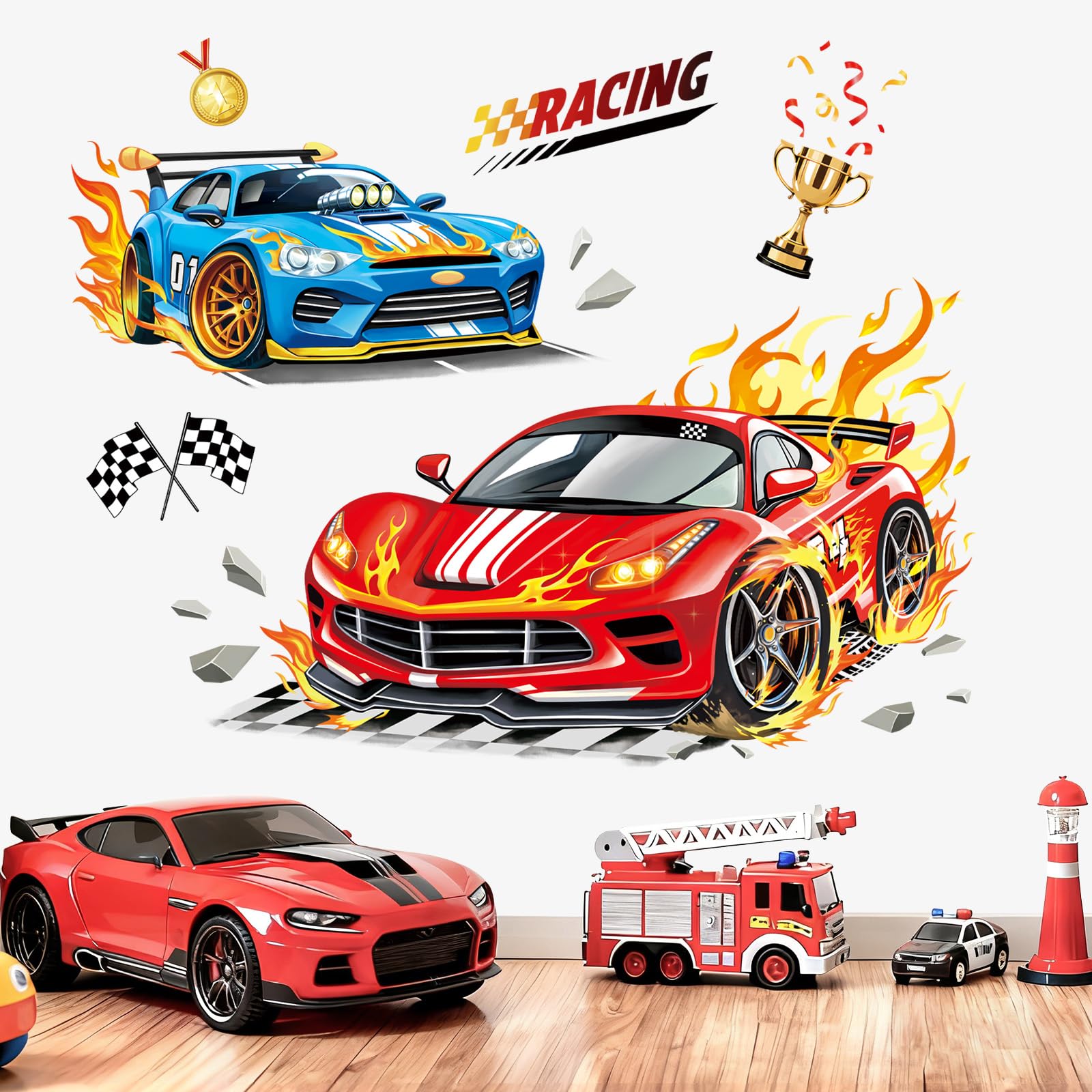 decalmile Racing Car Sports Cars Trophies Boys Wall Decals Stickers
