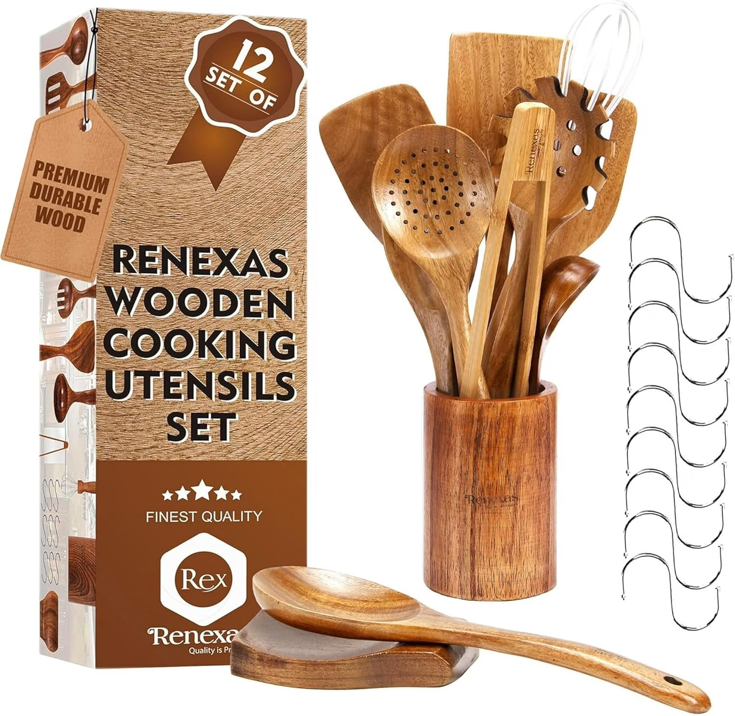 12 pcs wooden kitchen spoons utensil set Teak spoons for cooking Nonstick Comfortable Grip Wooden Utensil Set Spatulas & Spoons