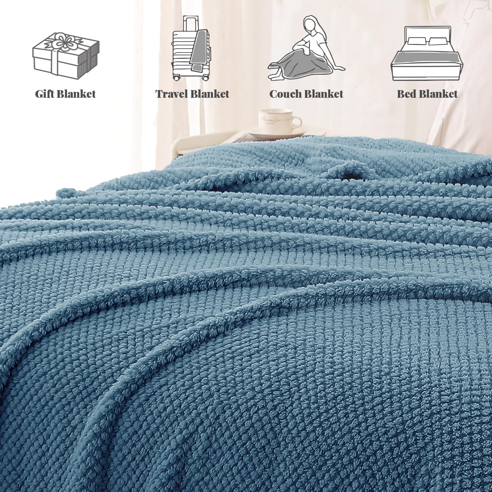 Whale Flotilla Coperta Plaid Pile in Flanella, Coperta Morbida e Calda per Divano Letto Singolo e Matrimoniale, 150 x 200 cm, Blu Ardesia