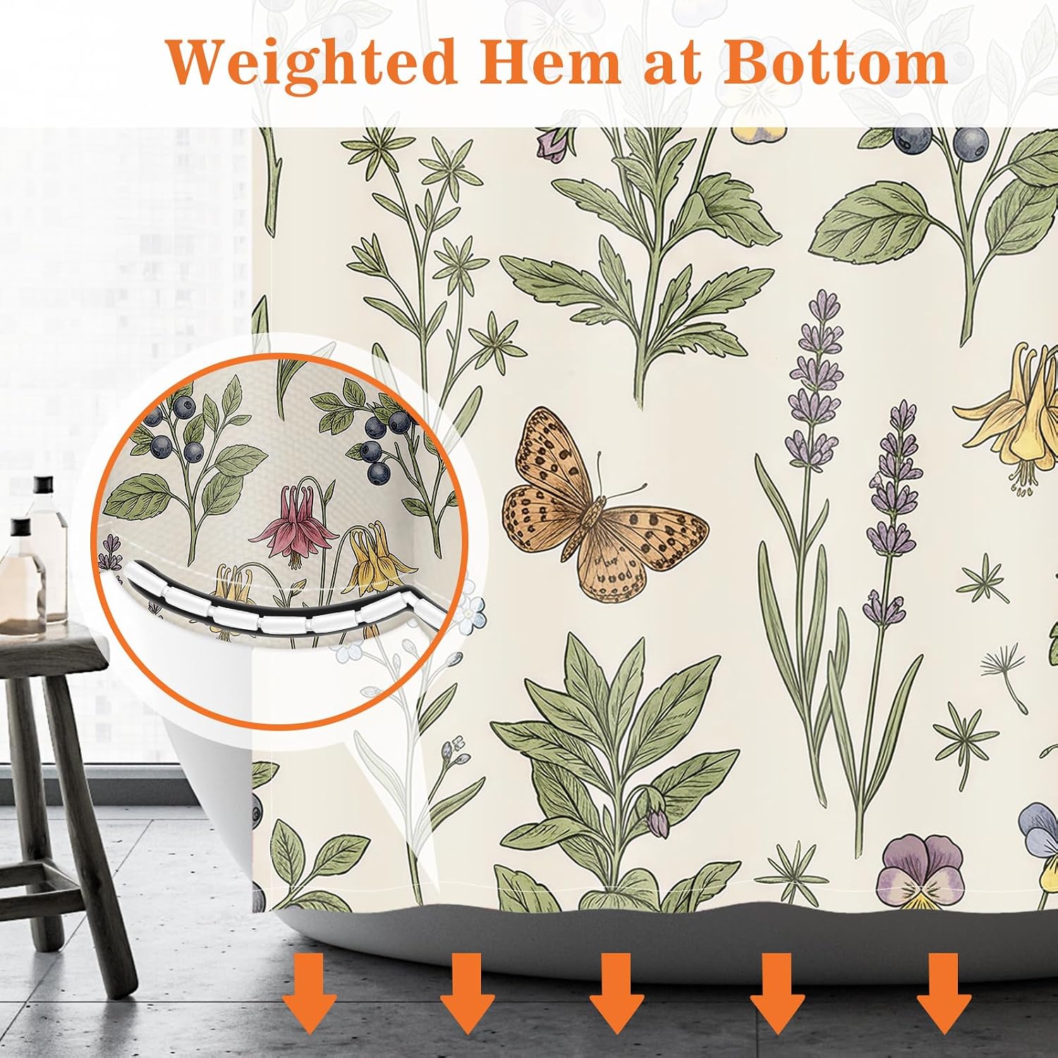 Aimego Floral Spring Shower Curtain - Sage Green Plant Leaves Colorful Flowers Summer Nature Botanical Fabric Cloth Bath Shower Curtain Set with 12 Hooks for Bathroom Decor Accessories, 72"x72" image 5