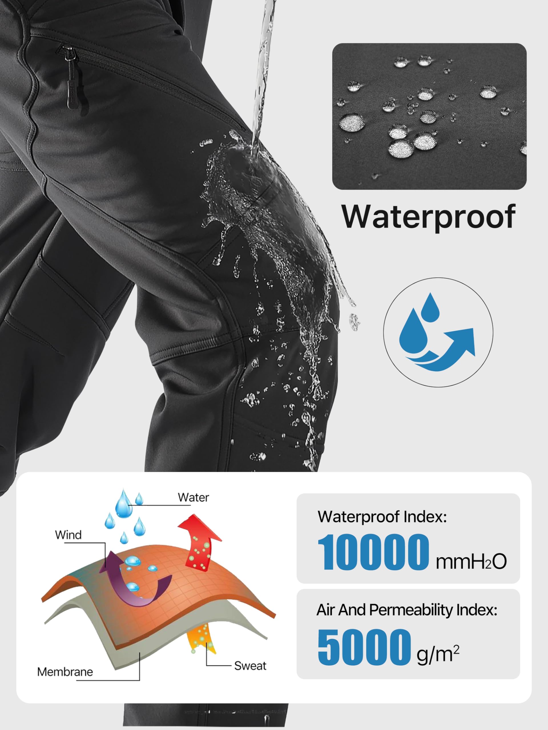 Free Soldier Pantalones de esquí Impermeables para Hombre, para Cazar, Exteriores, Pantalones térmicos a Prueba de Viento, para Escalada y Senderismo