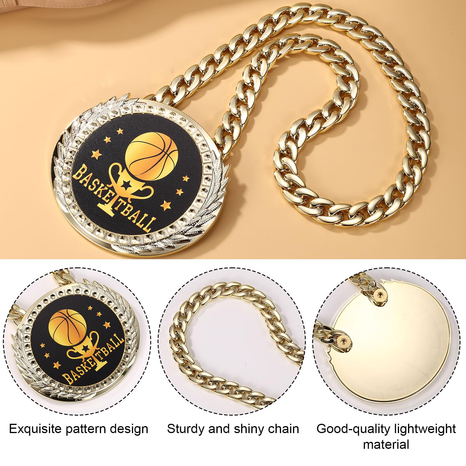 Chaîne Médaille Basketball 15cm Dorée MVP Récompense Collier Champion Sportif