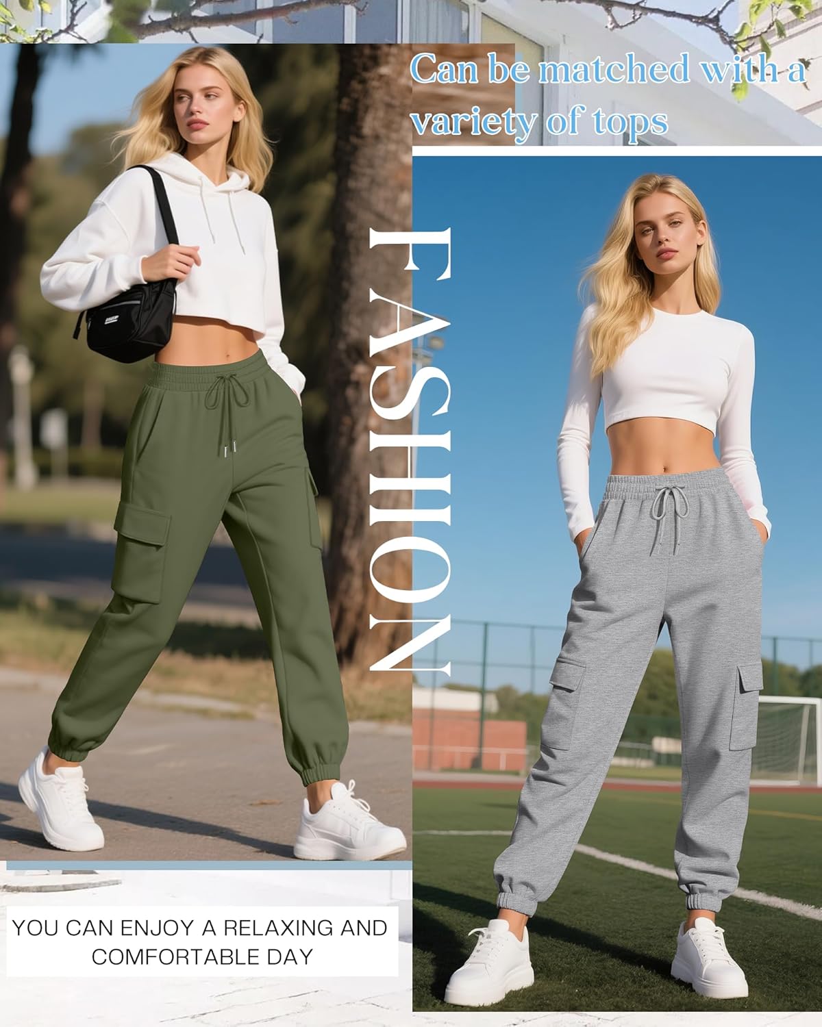 Neer 3 Pack Women's Cargo Sweatpants Joggers Pants Causal Gym Athletic Workout High Waist Bottom Y2k Fall Outfits with Pocket - Image 3