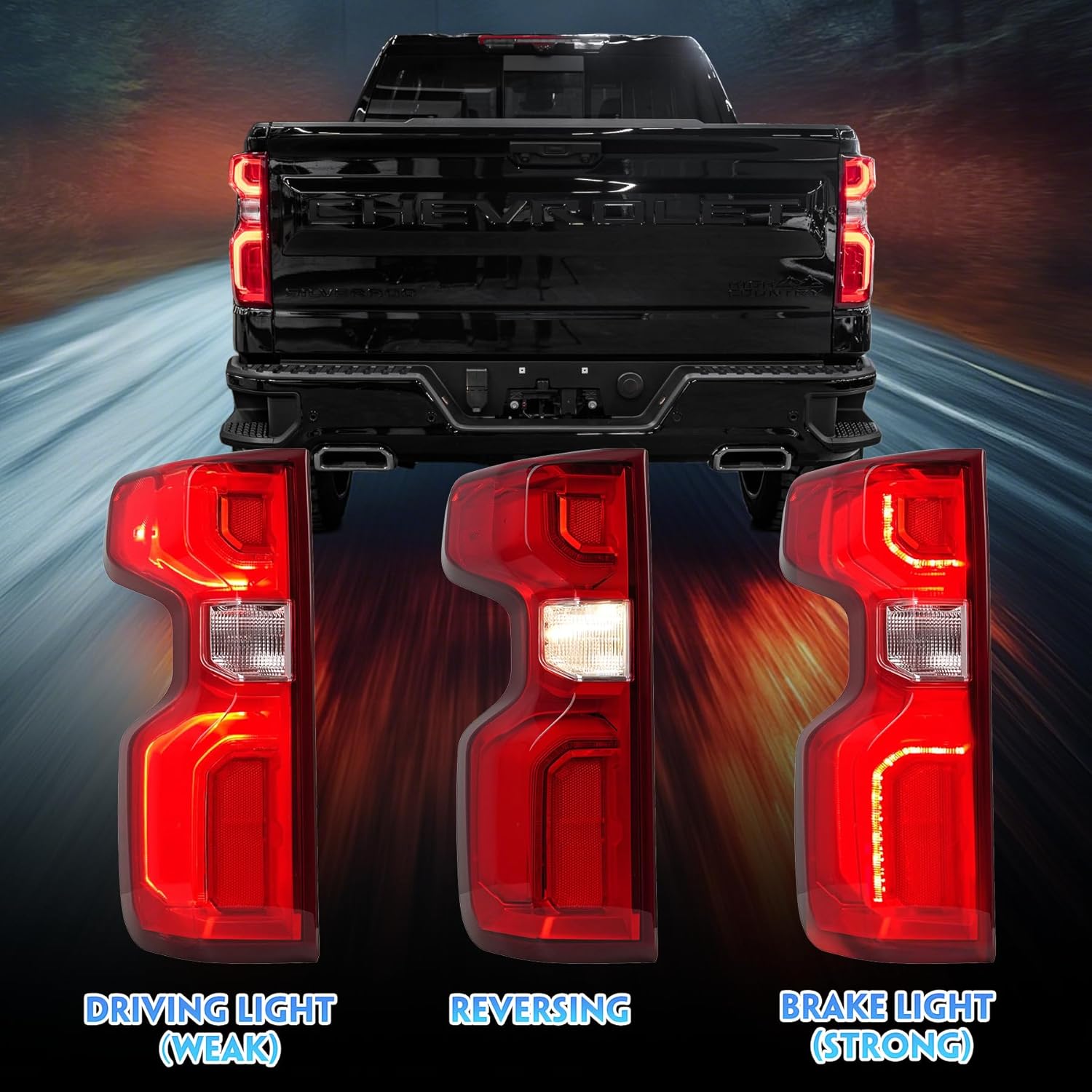 Driver Side LED Tail Light Assembly Compatible With 2019-2024 Chevy Silverado 1500, LED Style Left Rear Brake Lamp, with Bulb Harness, Replaces# 84678149 GM2800311
