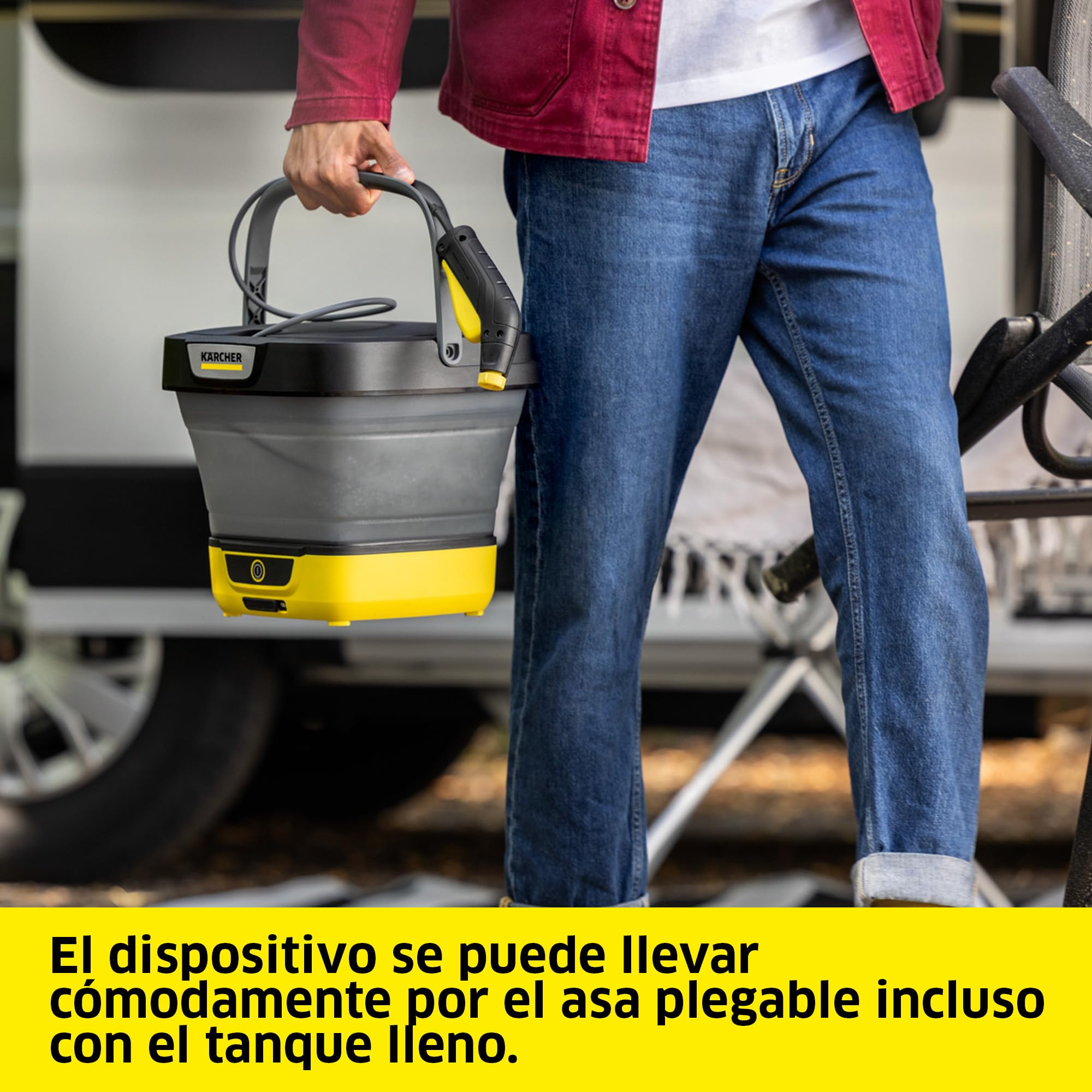 Kärcher hidrolimpiadora móvil OC 3 Foldable, Limpieza para Bicicleta, Camping y jardín, Baja presión, batería de Ion de Litio, depósito de Agua Plegable: 8 l, Boquilla de Chorro Plano/Chorro puntual