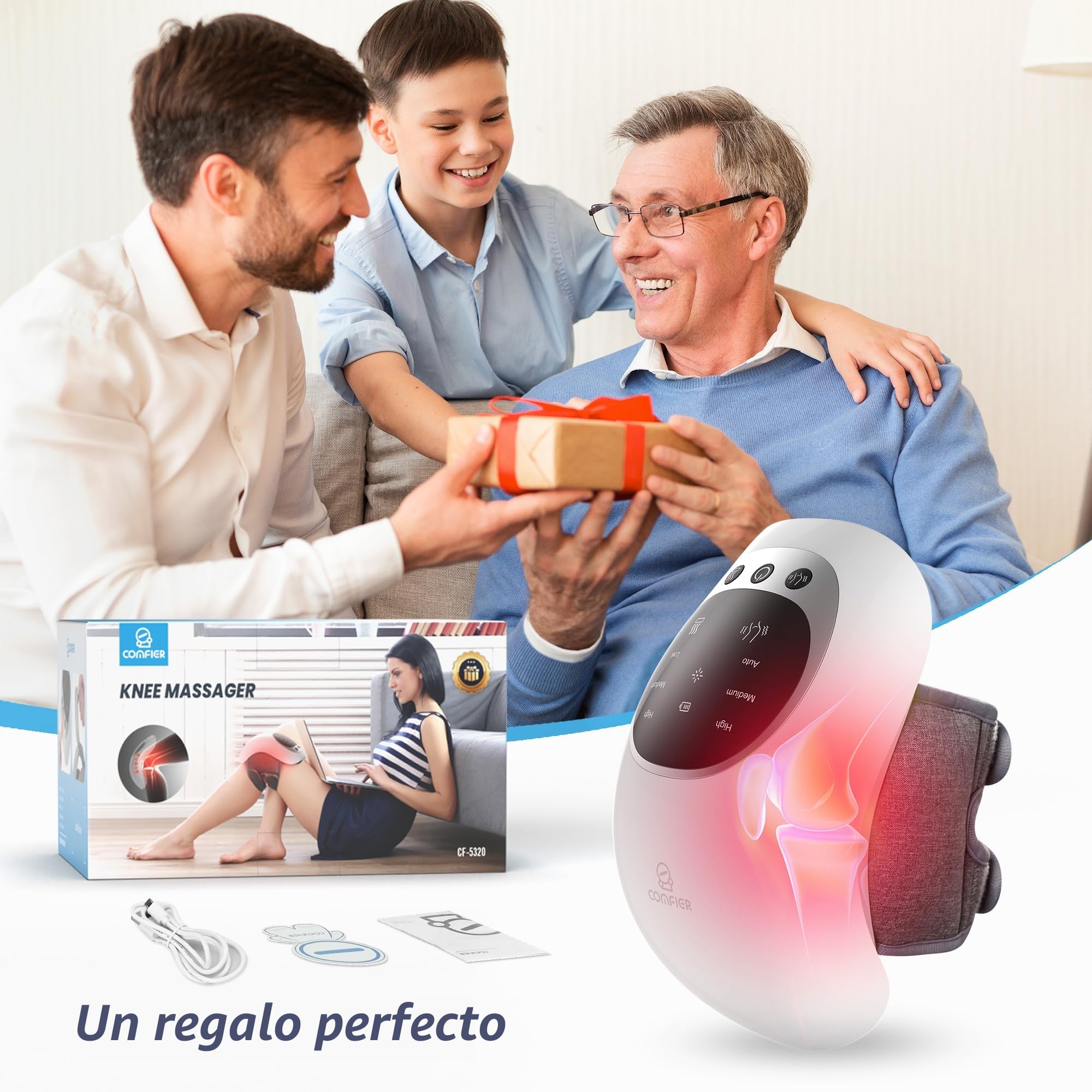 COMFIER Masajeador de Rodilla Inalámbrico con Calor, Masaje Rodilleras por Vibración, Rodillera Calentable con Pantalla LED Grande, Correas Ajustables, Regalo para Hombres y Mujeres
